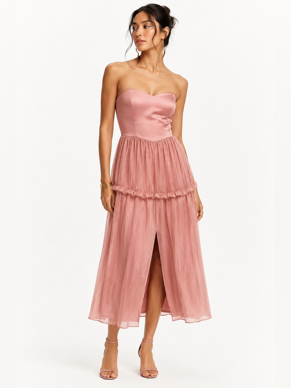 Bhldn Hitherto Strapless Blush Silk Gown